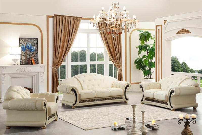 Traditional Sofa with Carved Gold Crest and Bullion Fringe Base