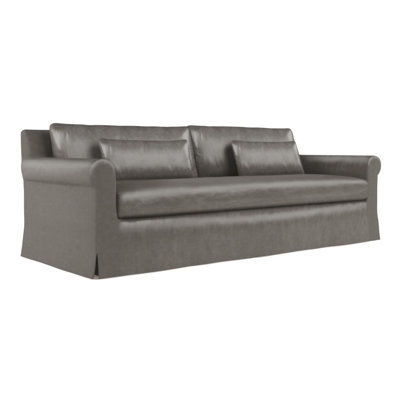 Traditional Sofa With Rolled Arms And Skirted Base In Cream Fabric.