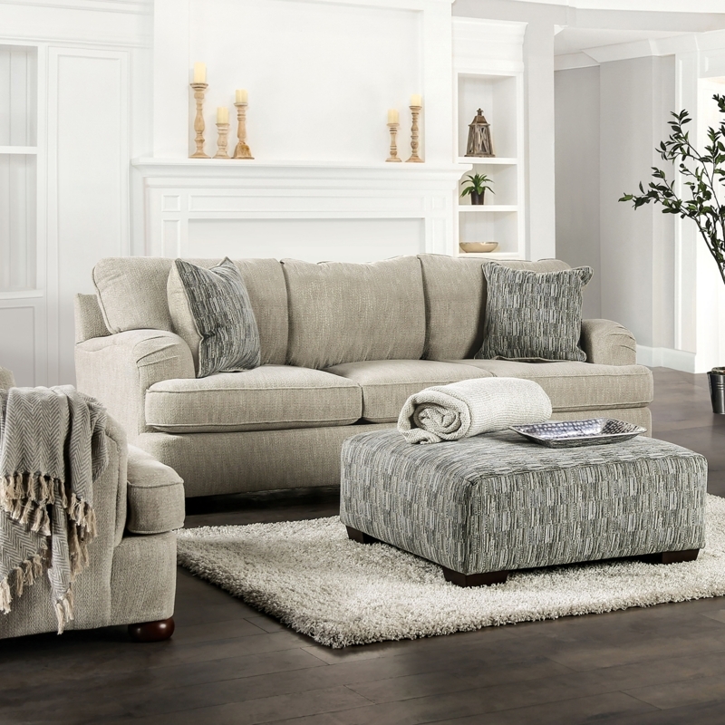 Traditional Sofa with Rolled Arms and T-Cushion Seat in Chenille