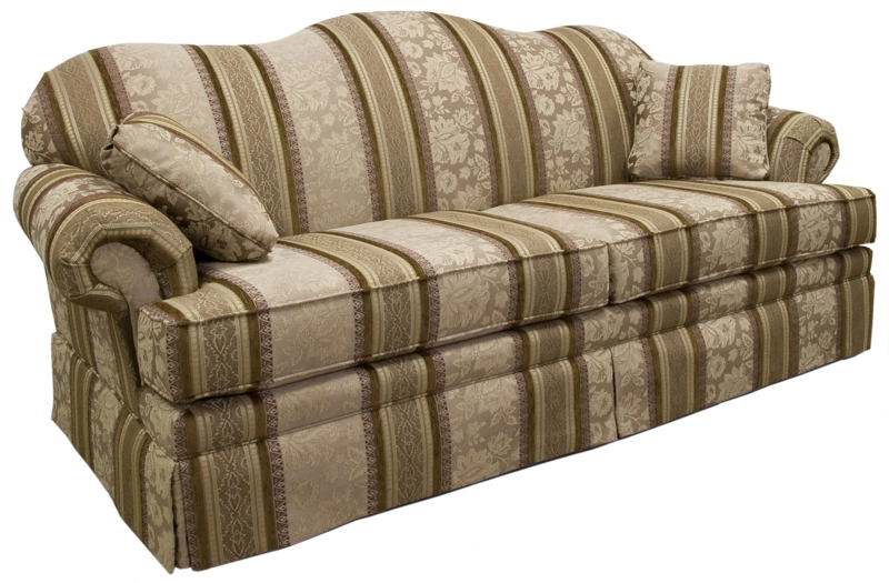 Traditional Sofa with Tailored Skirt Navy Blue Textured Weave Camelback