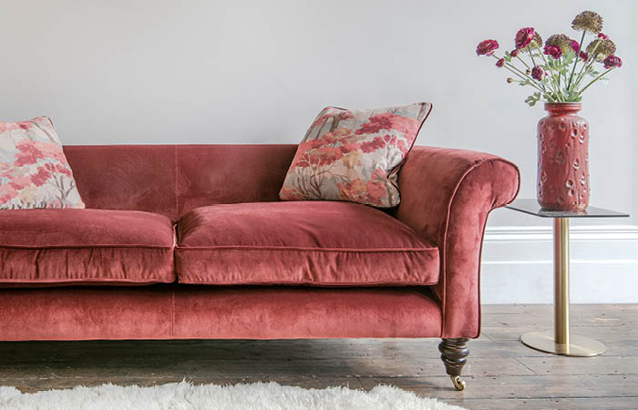Traditional Teal Velvet Sofa with Rolled Arms and Casters