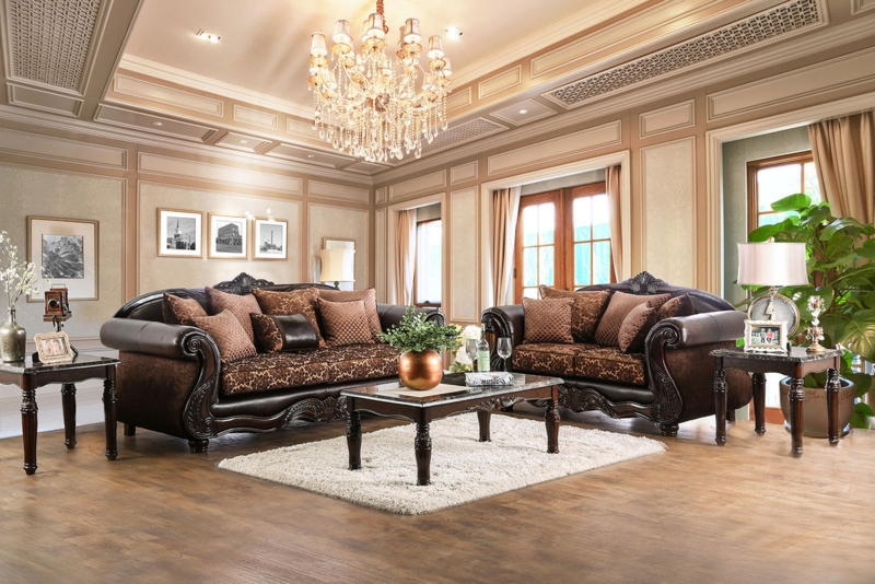 Traditional Two-Tone Sofa Design with Brass Nailhead Trim
