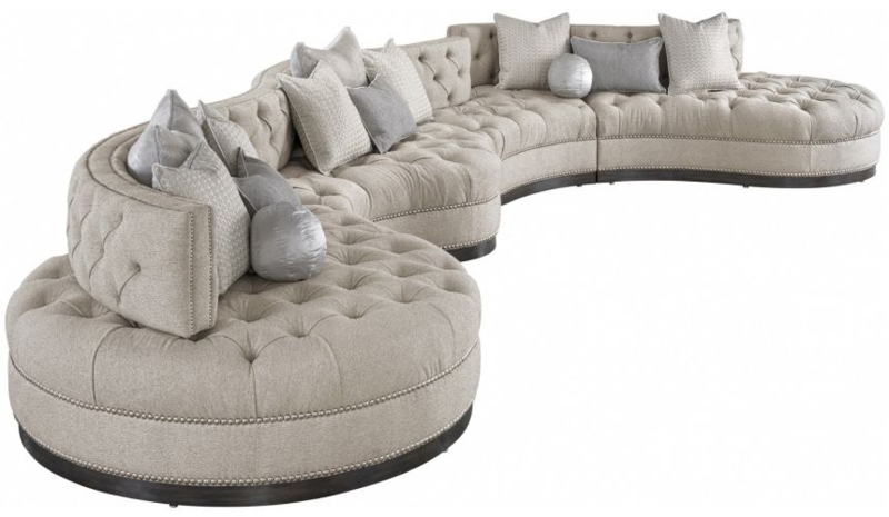 Traditional U-Shaped Sectional in Grey Leather-Like Fabric