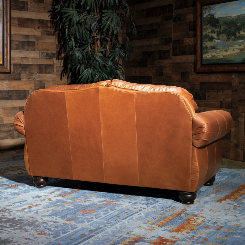 Traditional Western Loveseat in Whiskey Tone with Brass Nailhead Trim