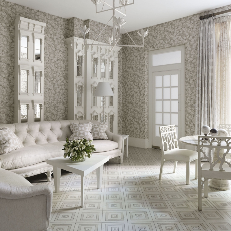 Traditional White Sofa with Rolled Arms in Parisian Chic Living Room