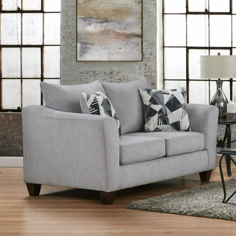 Transitional 2-Piece Living Room Set in Gray Herringbone