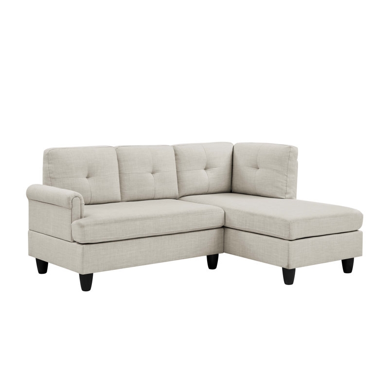Transitional Beige Sectional Sofa with Tapered Wood Legs