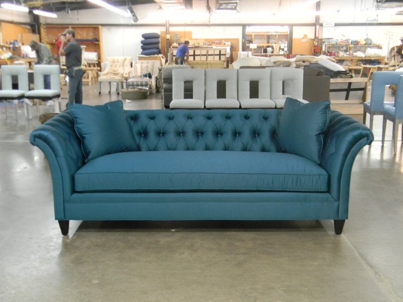 Transitional Beige Sofa with Diamond Button Tufting & Flare Arms
