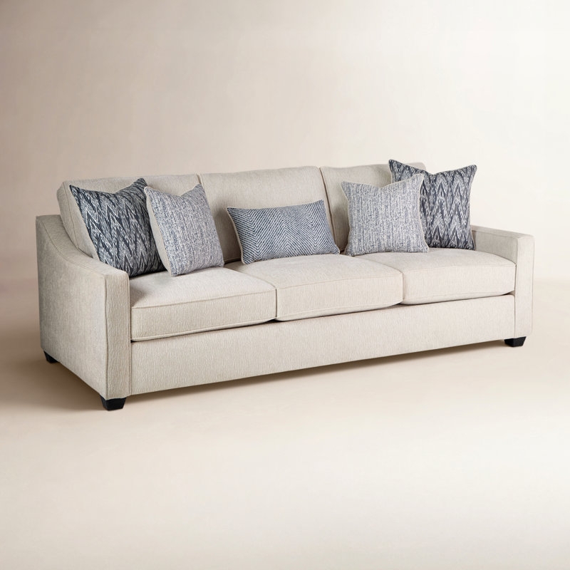 Transitional Beige Woven Fabric Tuxedo Sofa with Reversible Cushions