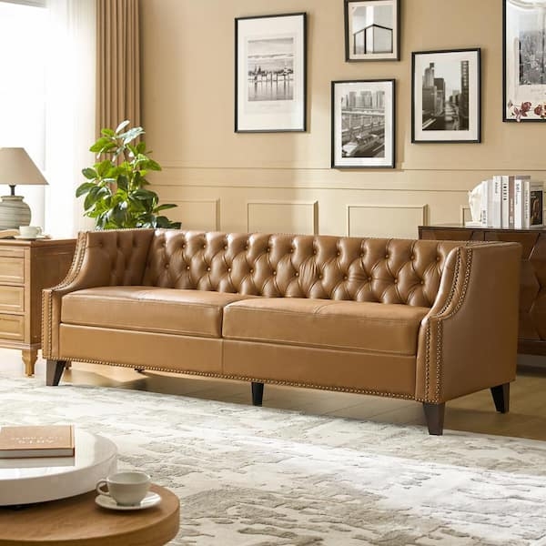 Transitional Button Tufted Back Sofa with Track Arms and Bolsters
