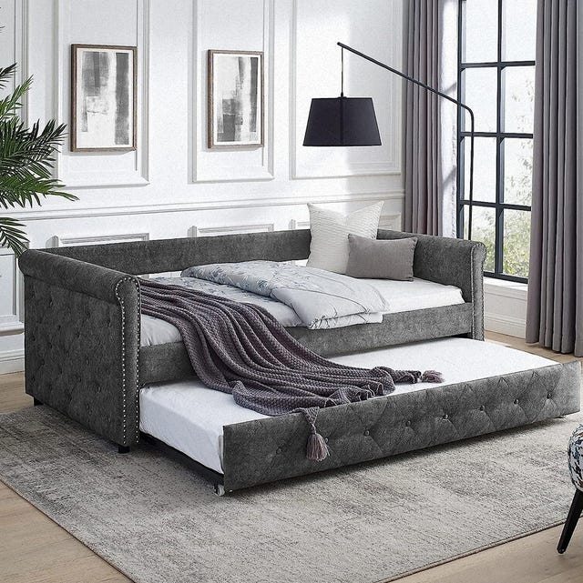Transitional Charcoal Gray Sleeper Sofa with Square Track Arms
