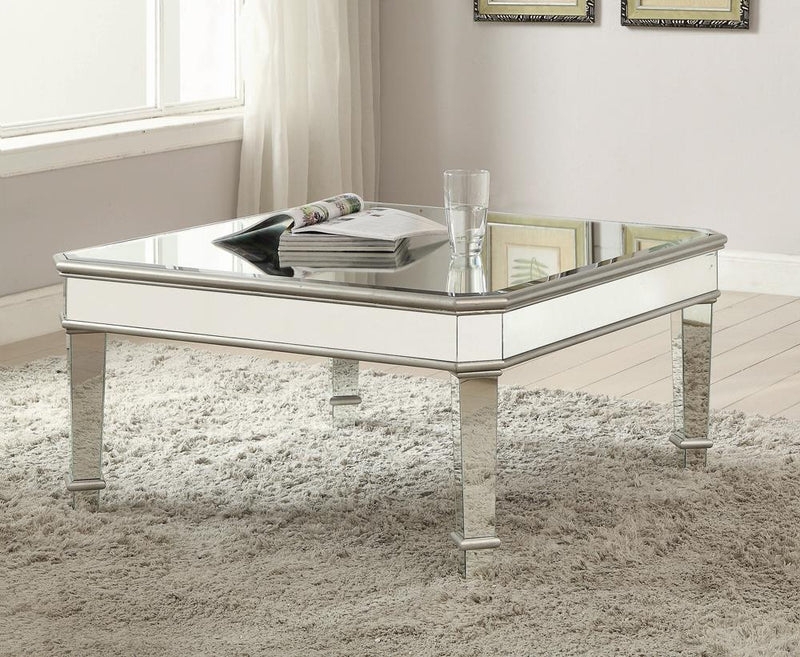Transitional Coffee Table Metallic Silver Finish Storage Shelf