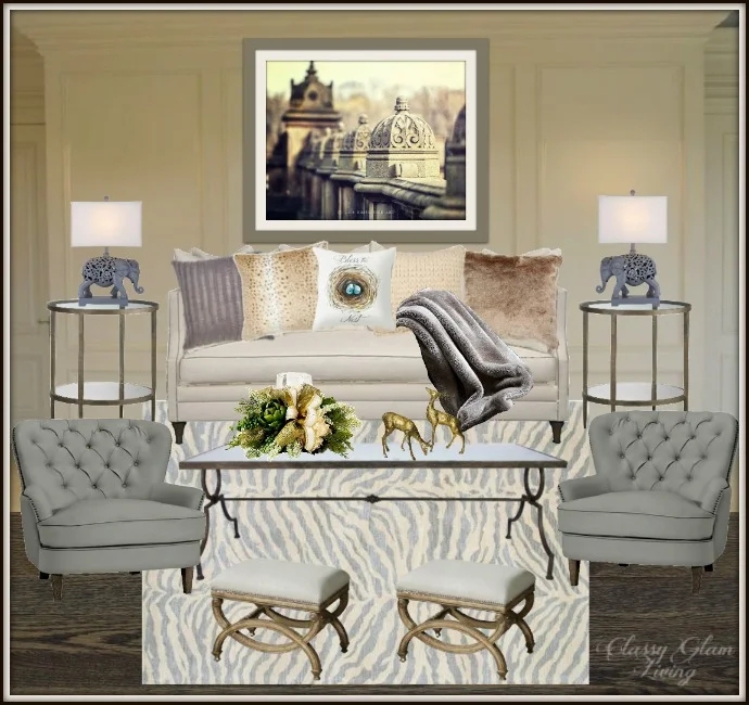 Transitional Glam Interior Design Board with Chesterfield Silhouette