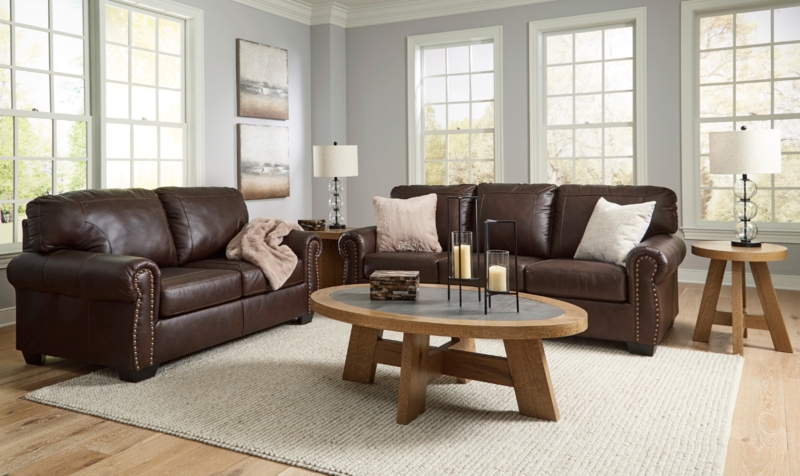 Transitional Leather Living Room Set, Vertical Tufting