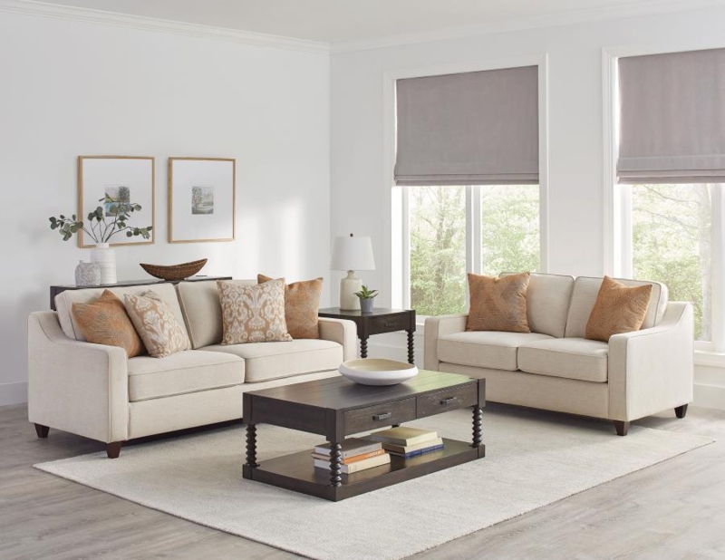 Transitional Living Room Set Beige Woven Sloped Arms Block Feet