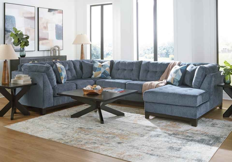 Transitional Navy Blue Sectional Sofa with RAF Chaise Lounge