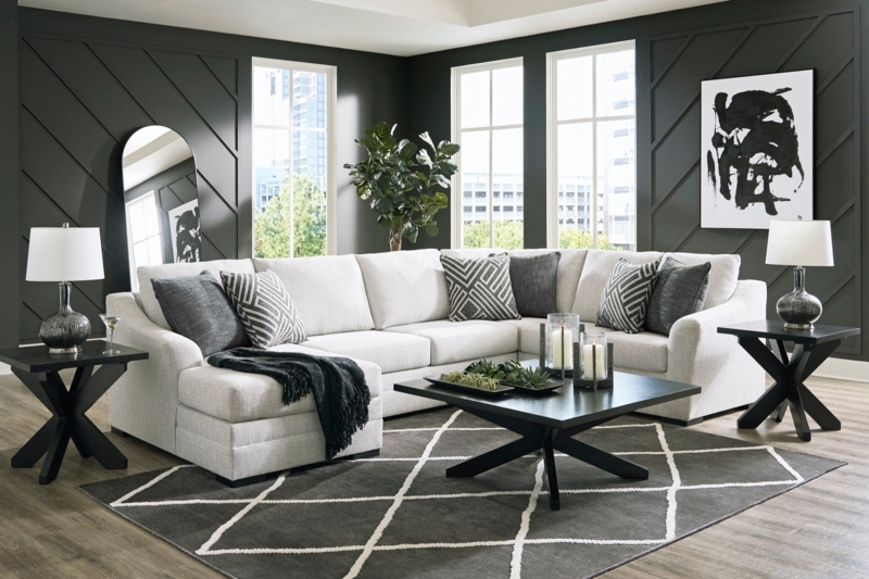 Transitional Sectional Sofa Beige Fabric with Geometric Accent Pillows