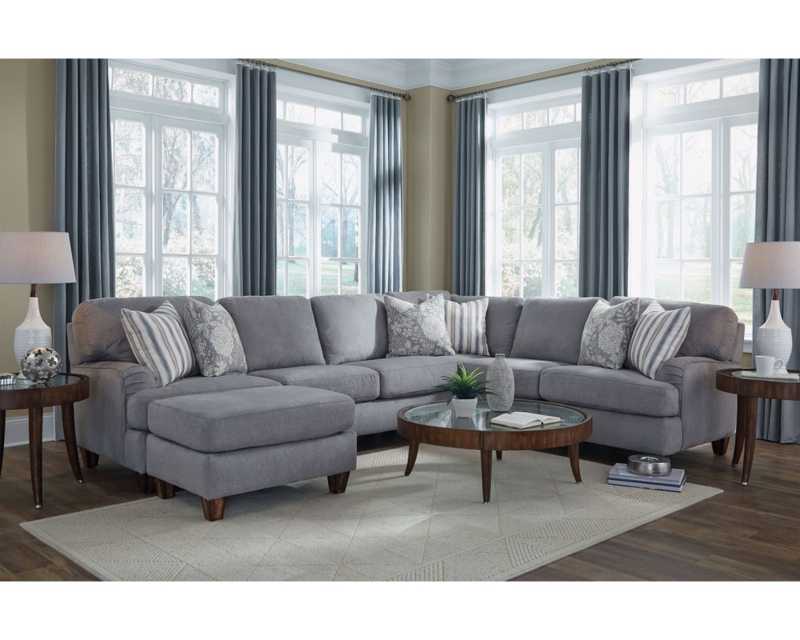 Transitional Sectional Sofa Plush Cushions Track Arms Charcoal Gray