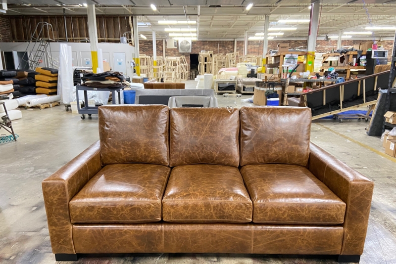 Transitional Sofa, Leather-Like, Track Arms, Lounge Layout