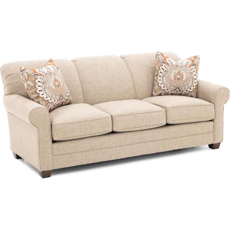 Transitional Tan Sofa with Sock Arms and High Tight Back