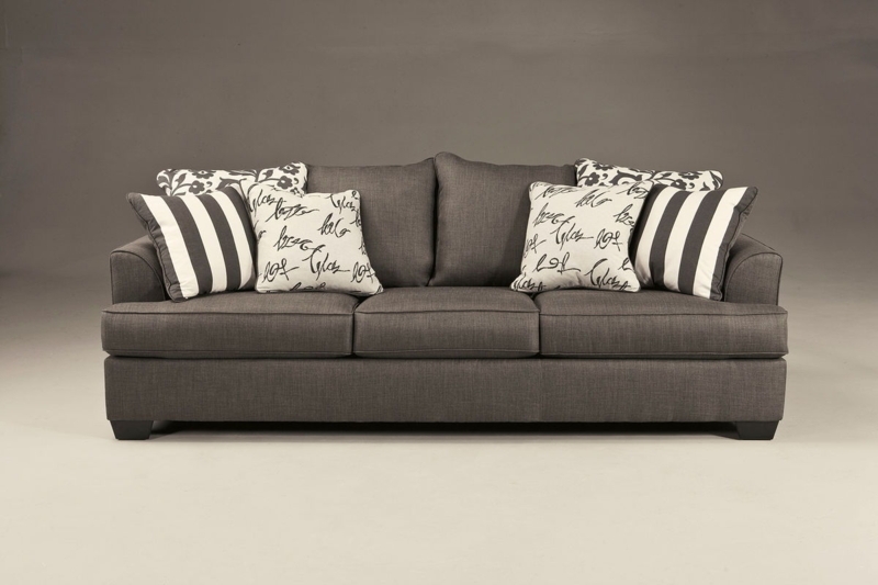 Transitional Track Arm Sofa with Eclectic Patterned Pillows