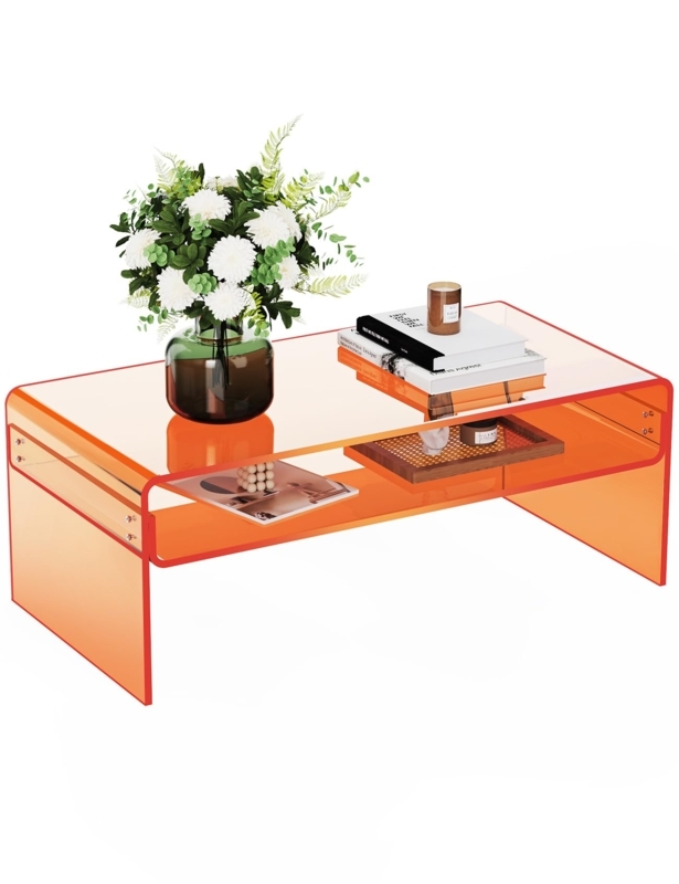 Translucent Orange Acrylic Coffee Table with Waterfall Edge