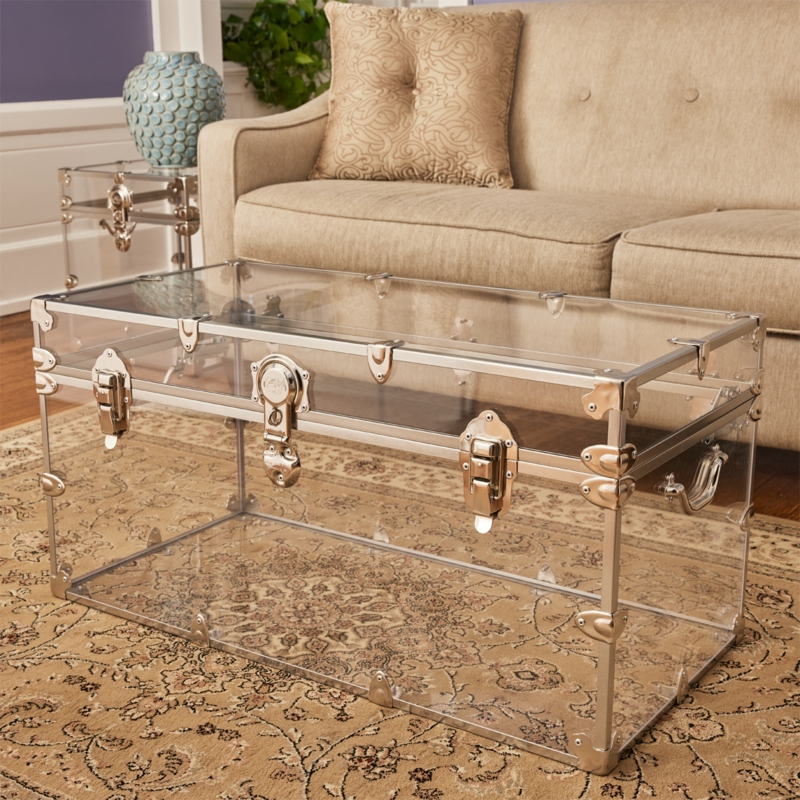 Transparent Acrylic Trunk Coffee Table with Metal Hardware