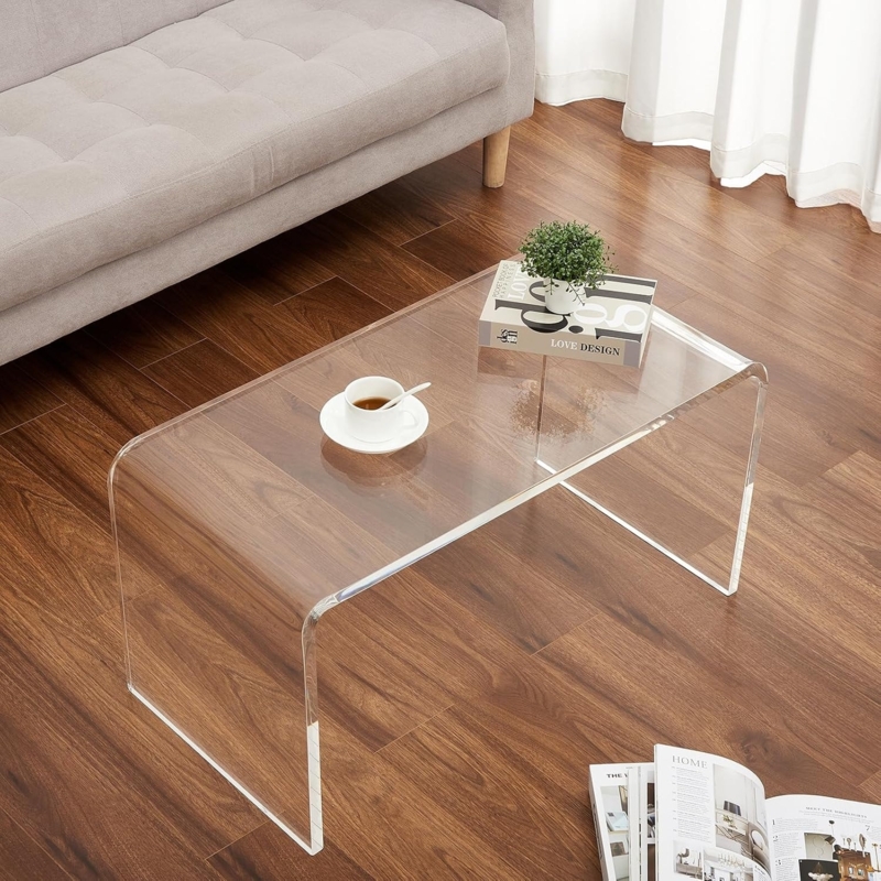Transparent U-Shaped Acrylic Waterfall Coffee Table