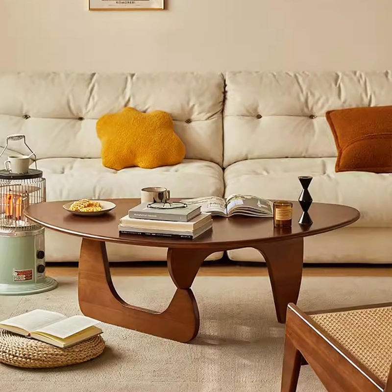 Triangular Coffee Table in Walnut Finish with Tapered Tripod Legs