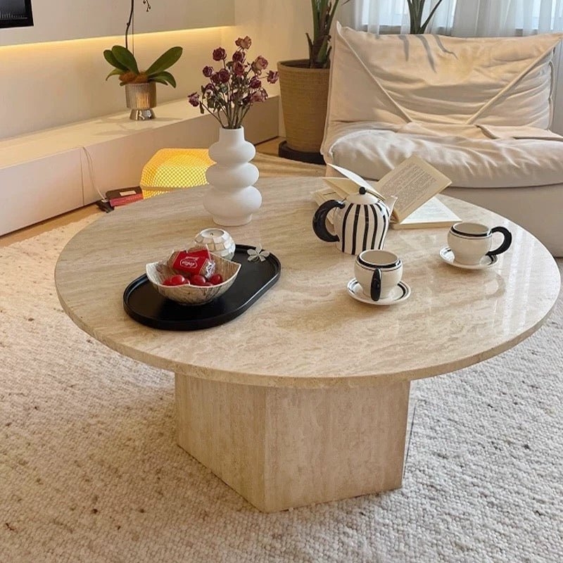 Triangular Coffee Table Sculptural Stone Look Thick Legs