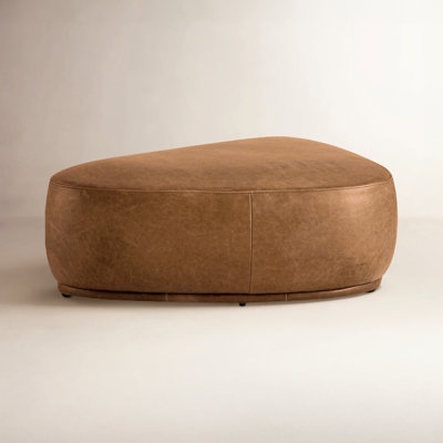Triangular Ottoman Tufted Seat Cognac Leather Like