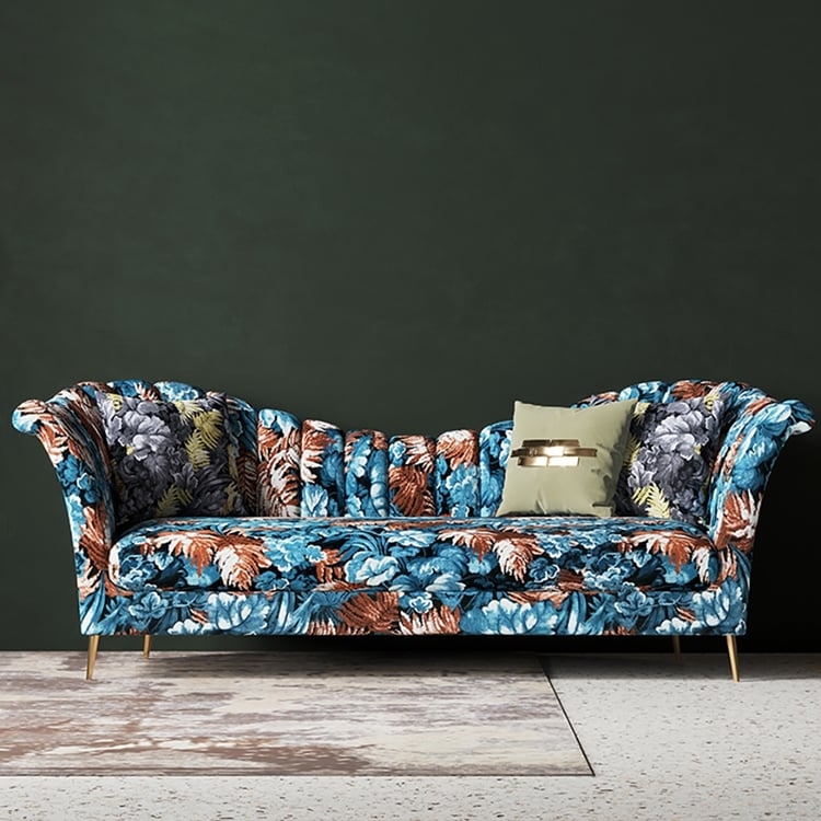 Tropical Style Sofa with Slender Gold Metal Legs