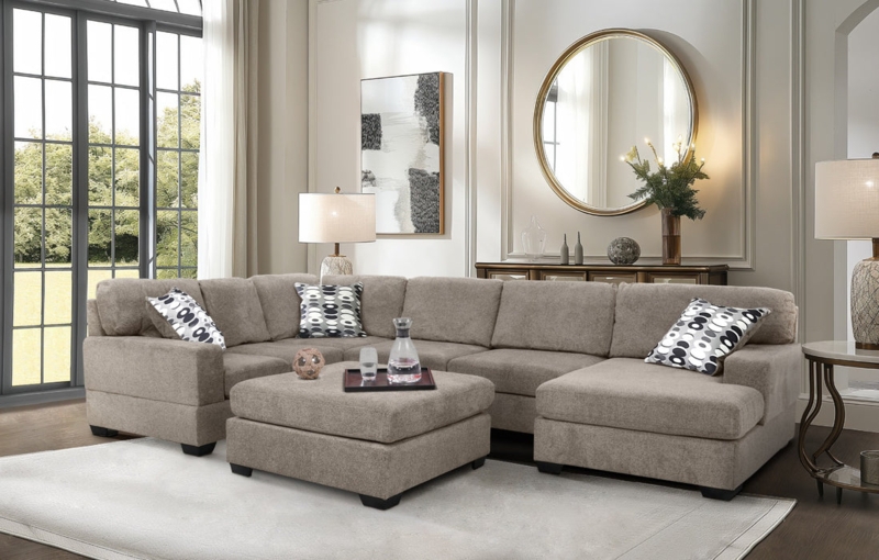 Tufted Back Sectional Sofa Tapered Legs Woven Fabric Minimalist