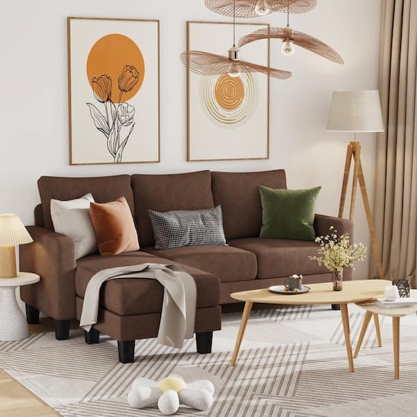 Tufted Back Upholstered Sectional Sofa with Tapered Wood Legs