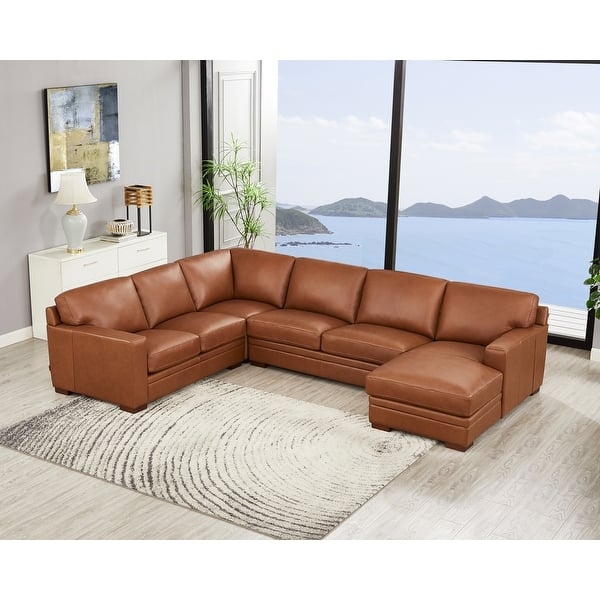 Tufted Leather Sectional with Chaise and Tapered Legs