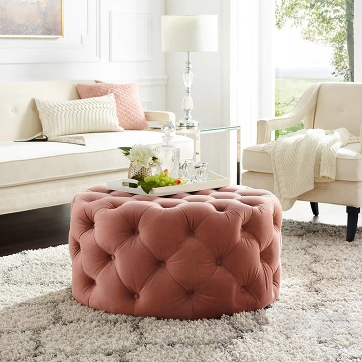 Tufted Ottoman Oversized Round Velvet Cocktail Table
