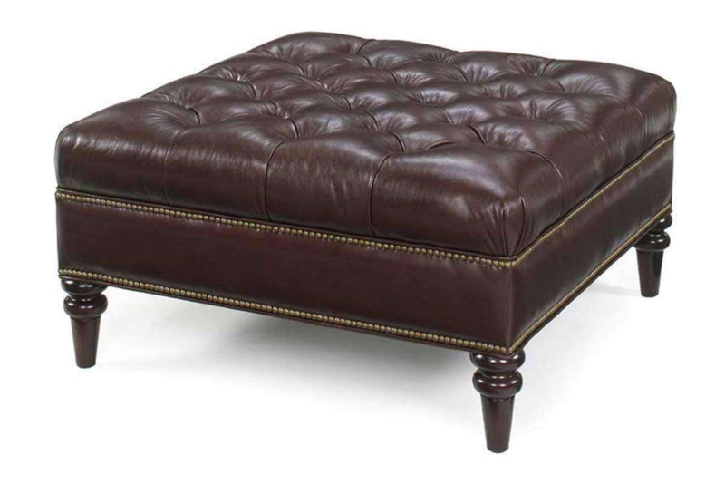 Tufted Ottoman Square Slate Blue Deep Button Nailhead Trim Traditional