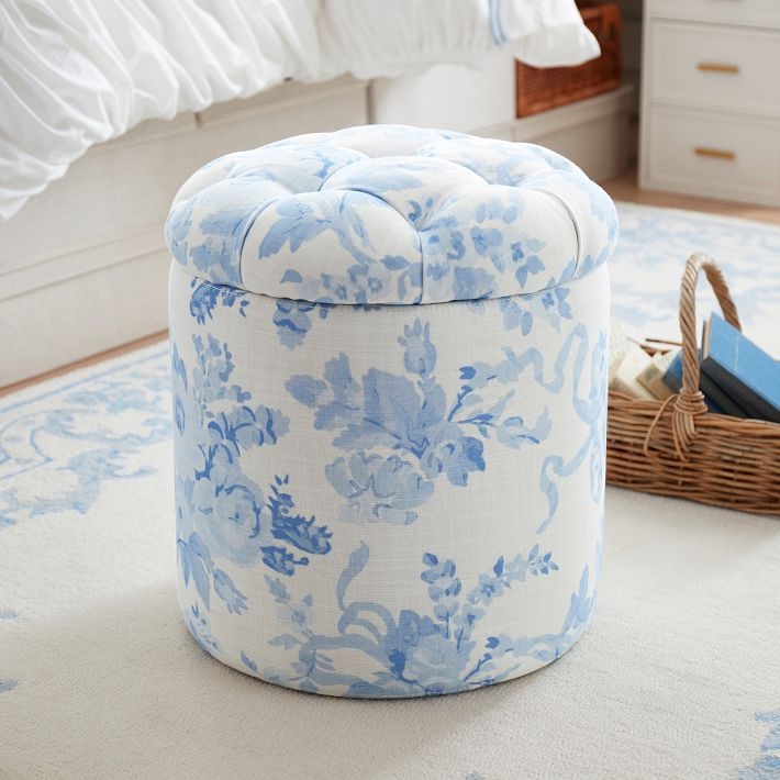 Tufted Storage Ottoman Round Velvet Like Cottagecore