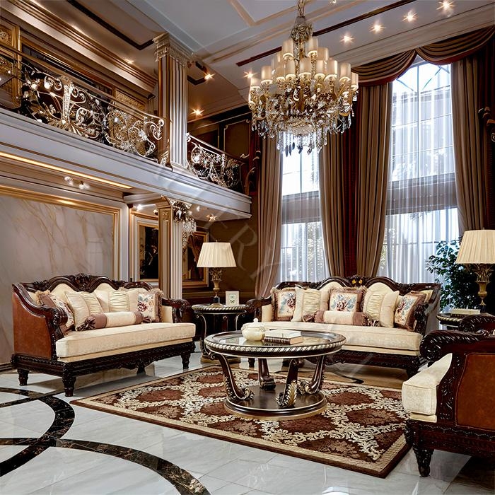 Tuscan Sofa Set: High Camelback Silhouette and Mixed Upholstery (70 chars)
