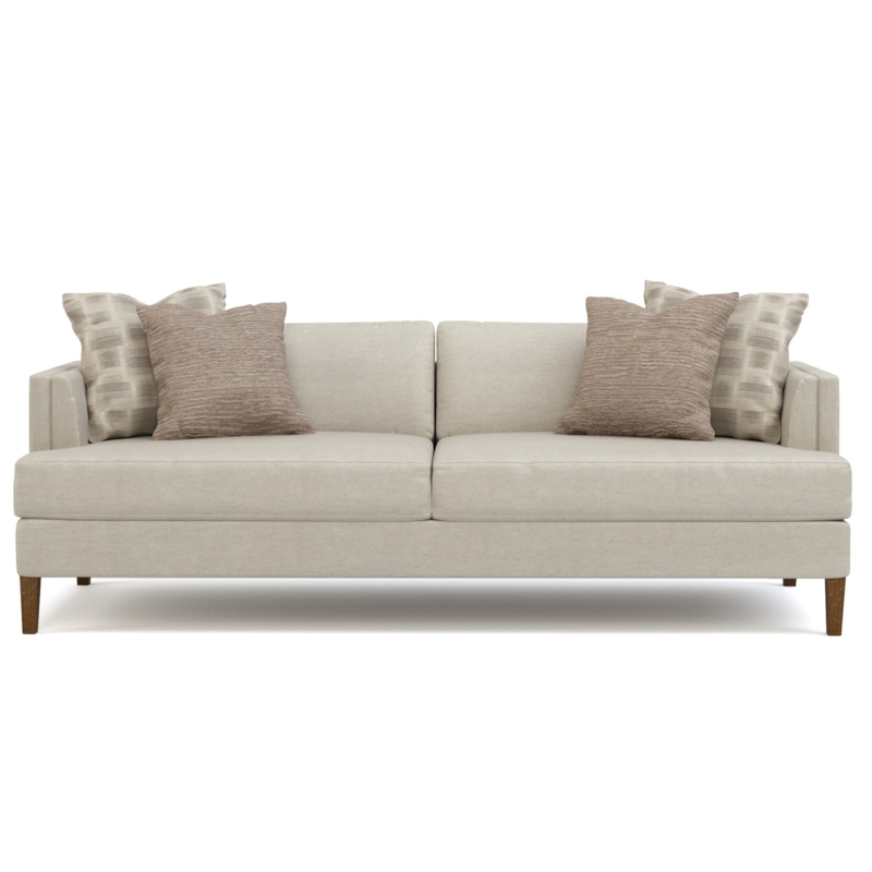 Tuxedo Arm Sofa Slatted Wood Sides Sage Green Mission Style Seating