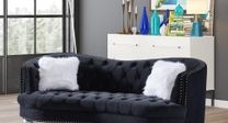 Tuxedo Sofa Black Velvet Channel Tufted Gold Tapered Legs Glam Style