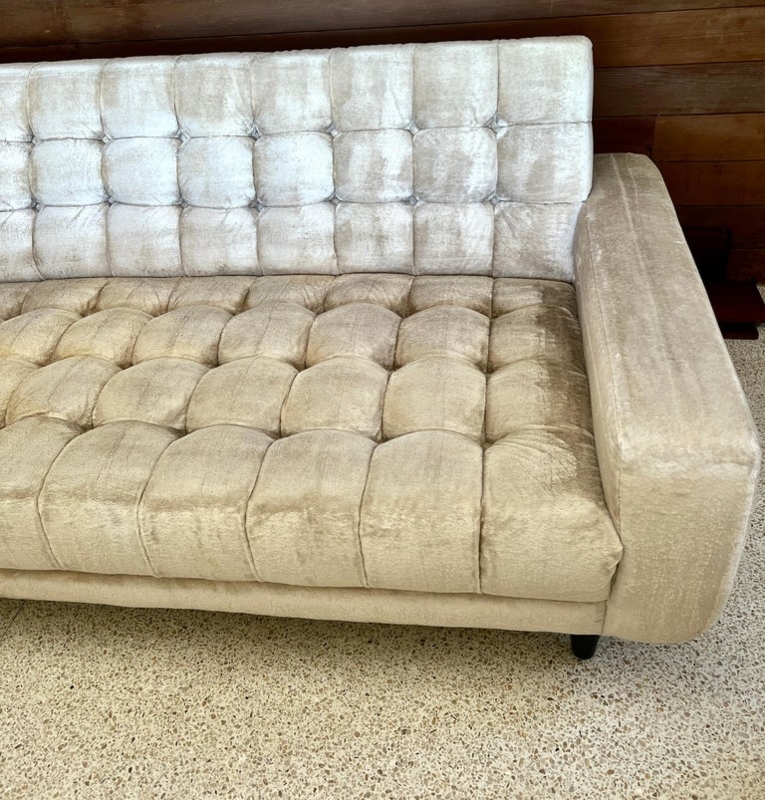Tuxedo Sofa Black Velvet-Like Ledge Back with Biscuit Tufting