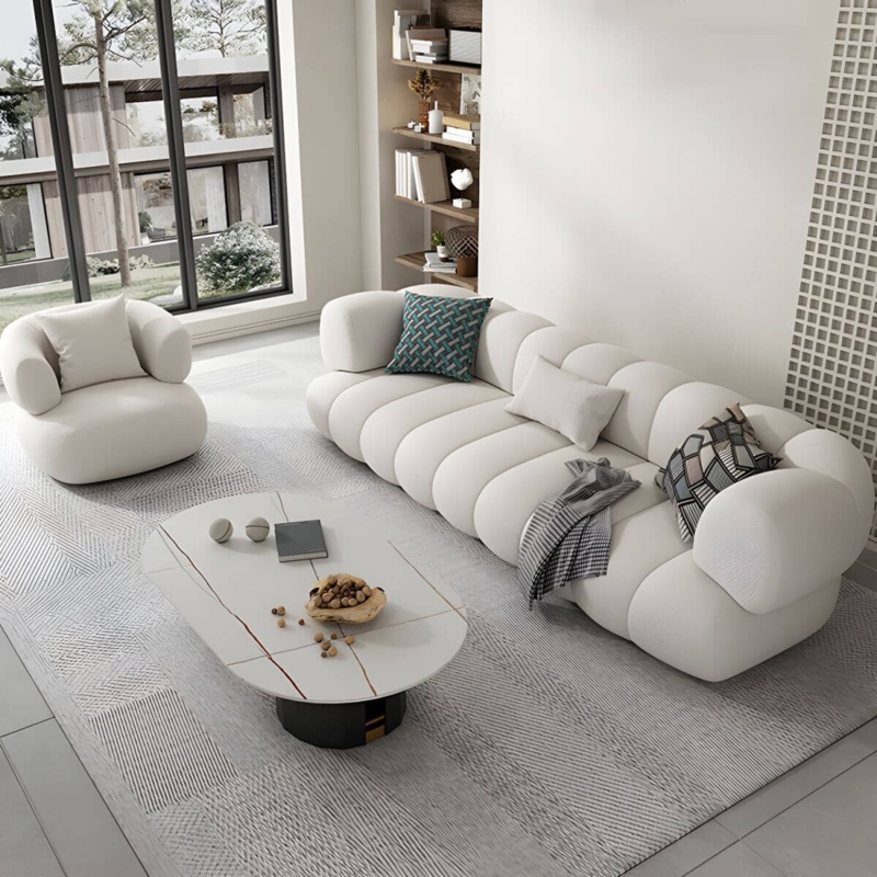 Tuxedo Sofa Cream Biscuit Back with Bolster Pillows 110 Inch
