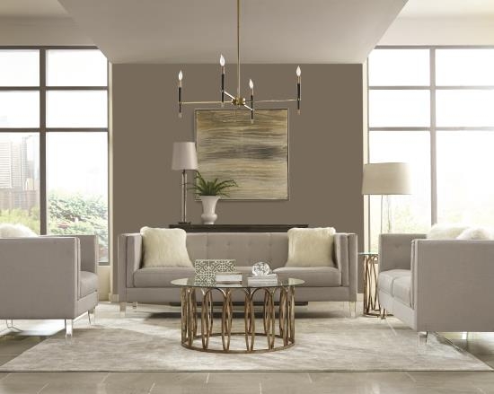 Tuxedo Style Living Room Set Grey Velvet Polished Chrome Legs Glam