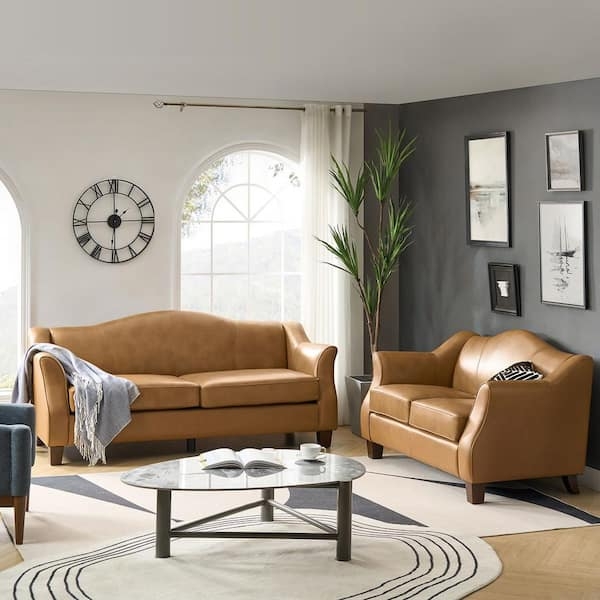 Two-Piece Living Room Set Channel Tufted Tapered Legs Slim Profile