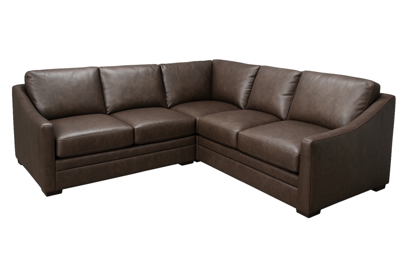 Two-Piece Traditional Sectional Sofa, Dark Brown Rolled Arms