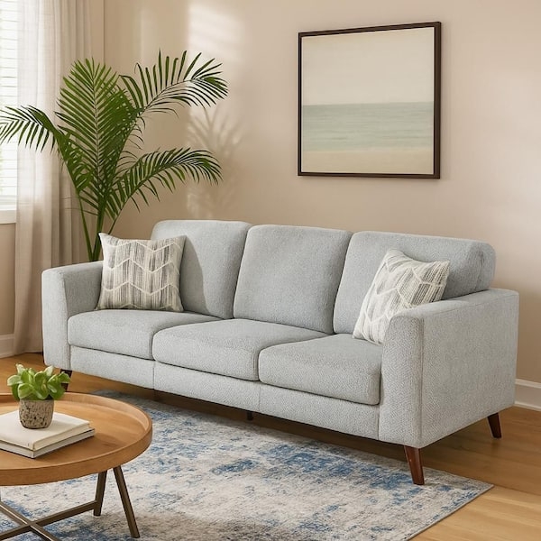 Two Tone Sectional Sofa Blue Gray Chenille Pillow Top Arms Block Feet