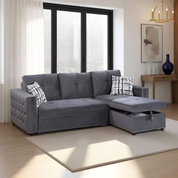 Two-Tone Sectional Sofa featuring Square Arms and L-Shaped Configuration