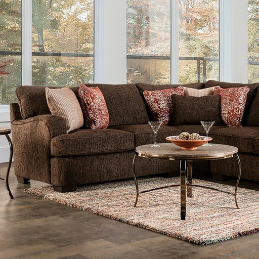 Two-Tone Sectional Sofa Rust and Brown Rolled Arms Transitional