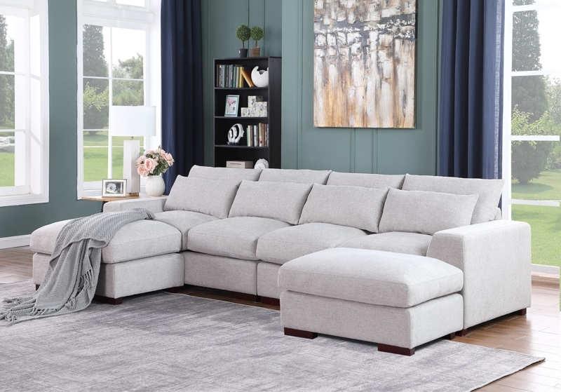 U-Shaped Modular Sectional with Two Ottomans and Tufted Seats